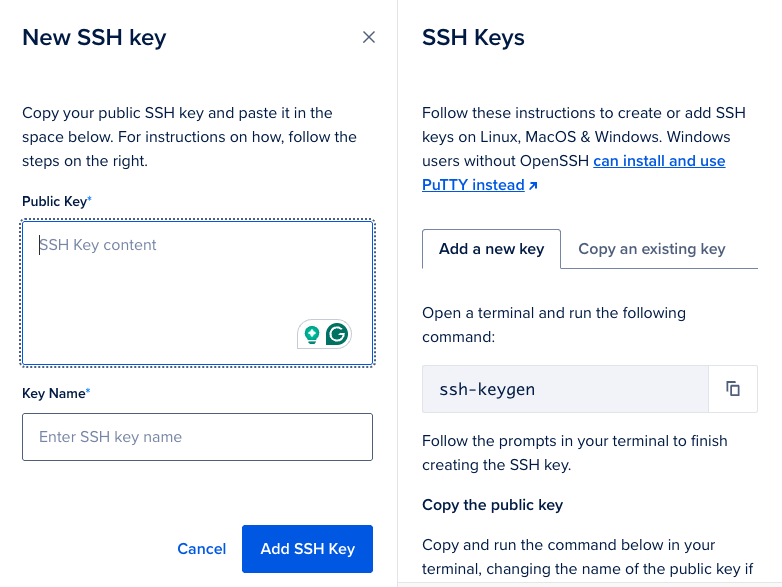 Add an SSH key for authentication